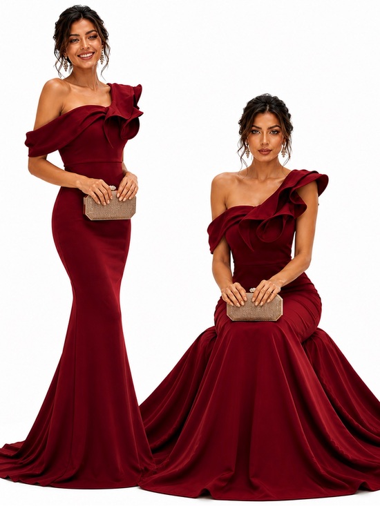 Dresses & Skirts - Sophisticated Off-Shoulder Burgundy Bodycon Dress